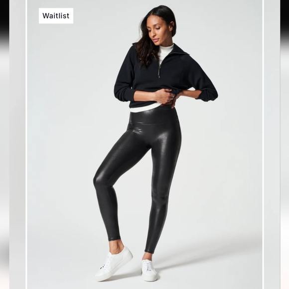 Spanx Faux Leather Moto Leggings‎ High Waist Shiny Black Stretch Pants - Picture 1 of 11